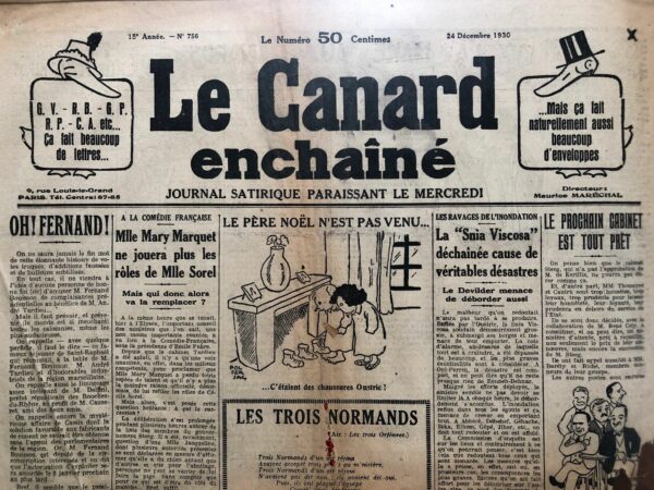 Couac ! | N° 756 du Canard Enchaîné - 24 Décembre 1930 | Nos Exemplaires du Canard Enchaîné sont archivés dans de bonnes conditions de conservation (obscurité, hygrométrie maitrisée et faible température), ce qui s'avère indispensable pour des journaux anciens. | 756