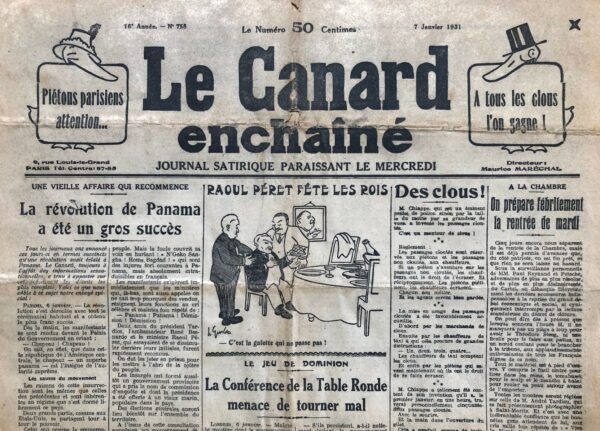 Couac ! | N° 758 du Canard Enchaîné - 7 Janvier 1931 | Nos Exemplaires du Canard Enchaîné sont archivés dans de bonnes conditions de conservation (obscurité, hygrométrie maitrisée et faible température), ce qui s'avère indispensable pour des journaux anciens. | 758