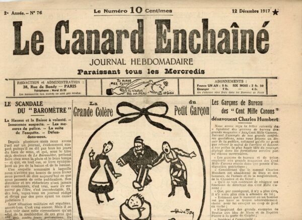 Couac ! | N° 76 du Canard Enchaîné - 12 Décembre 1917 | Couac ! présente le dessin original* à l'encre publié à la Une ce numéro, d'André FOY La légende de l'auteur sous le dessin au crayon, a été légèrement remaniée pour l'édition.   * Les dessins originaux ne sont pas proposés à la vente | 76 3