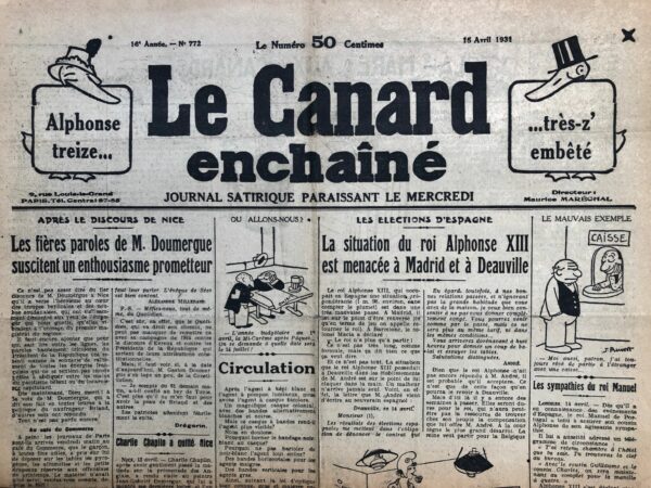 Couac ! | N° 772 du Canard Enchaîné - 15 Avril 1931 | Nos Exemplaires du Canard Enchaîné sont archivés dans de bonnes conditions de conservation (obscurité, hygrométrie maitrisée et faible température), ce qui s'avère indispensable pour des journaux anciens. | 772 1