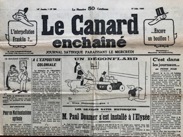 Couac ! | N° 781 du Canard Enchaîné - 17 Juin 1931 | Nos Exemplaires du Canard Enchaîné sont archivés dans de bonnes conditions de conservation (obscurité, hygrométrie maitrisée et faible température), ce qui s'avère indispensable pour des journaux anciens. | 781