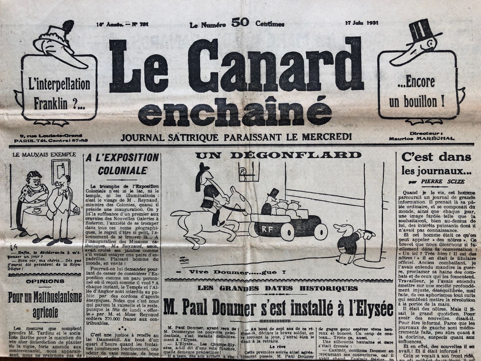 Couac ! | Acheter un Canard | Vente d'Anciens Journaux du Canard Enchaîné. Des Journaux Satiriques de Collection, Historiques & Authentiques de 1916 à 2004 ! | 781