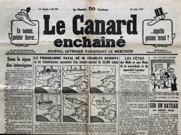 Couac ! | N° 782 du Canard Enchaîné - 24 Juin 1931 | Nos Exemplaires du Canard Enchaîné sont archivés dans de bonnes conditions de conservation (obscurité, hygrométrie maitrisée et faible température), ce qui s'avère indispensable pour des journaux anciens. | 782