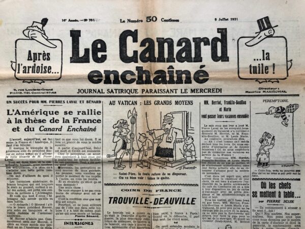 Couac ! | N° 784 du Canard Enchaîné - 8 Juillet 1931 | Nos Exemplaires du Canard Enchaîné sont archivés dans de bonnes conditions de conservation (obscurité, hygrométrie maitrisée et faible température), ce qui s'avère indispensable pour des journaux anciens. | 784