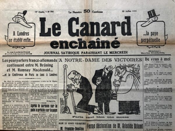 Couac ! | N° 786 du Canard Enchaîné - 22 Juillet 1931 | Nos Exemplaires du Canard Enchaîné sont archivés dans de bonnes conditions de conservation (obscurité, hygrométrie maitrisée et faible température), ce qui s'avère indispensable pour des journaux anciens. | 786