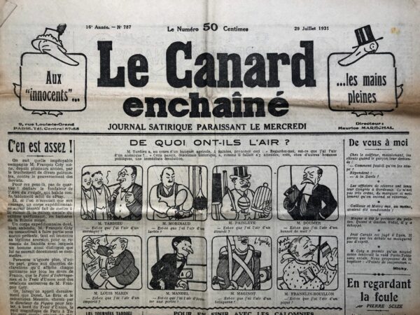 Couac ! | N° 787 du Canard Enchaîné - 29 Juillet 1931 | Nos Exemplaires du Canard Enchaîné sont archivés dans de bonnes conditions de conservation (obscurité, hygrométrie maitrisée et faible température), ce qui s'avère indispensable pour des journaux anciens. | 787