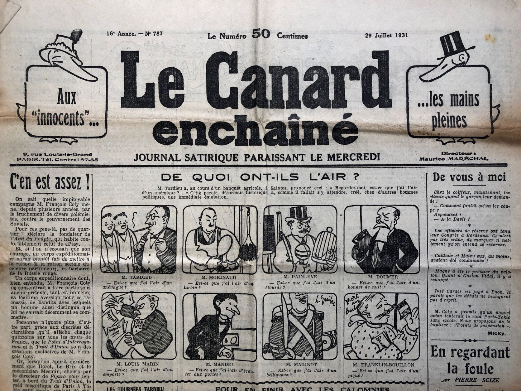 Couac ! | Acheter un Canard | Vente d'Anciens Journaux du Canard Enchaîné. Des Journaux Satiriques de Collection, Historiques & Authentiques de 1916 à 2004 ! | 787