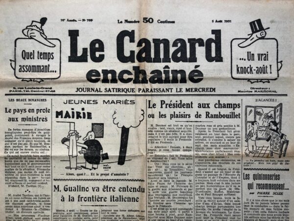 Couac ! | N° 788 du Canard Enchaîné - 5 Août 1931 | Nos Exemplaires du Canard Enchaîné sont archivés dans de bonnes conditions de conservation (obscurité, hygrométrie maitrisée et faible température), ce qui s'avère indispensable pour des journaux anciens. | 788