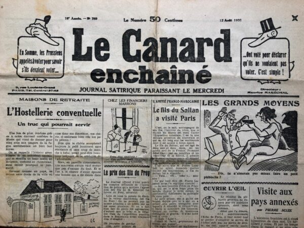 Couac ! | N° 789 du Canard Enchaîné - 12 Août 1931 | Nos Exemplaires du Canard Enchaîné sont archivés dans de bonnes conditions de conservation (obscurité, hygrométrie maitrisée et faible température), ce qui s'avère indispensable pour des journaux anciens. | 789