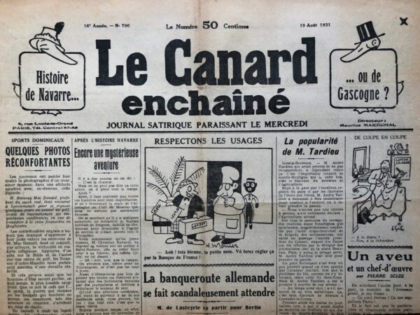 Couac ! | N° 790 du Canard Enchaîné - 19 Août 1931 | Nos Exemplaires du Canard Enchaîné sont archivés dans de bonnes conditions de conservation (obscurité, hygrométrie maitrisée et faible température), ce qui s'avère indispensable pour des journaux anciens. | 790