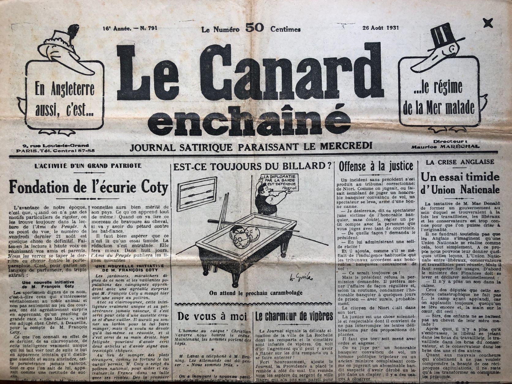 Couac ! | Acheter un Canard | Vente d'Anciens Journaux du Canard Enchaîné. Des Journaux Satiriques de Collection, Historiques & Authentiques de 1916 à 2004 ! | 791