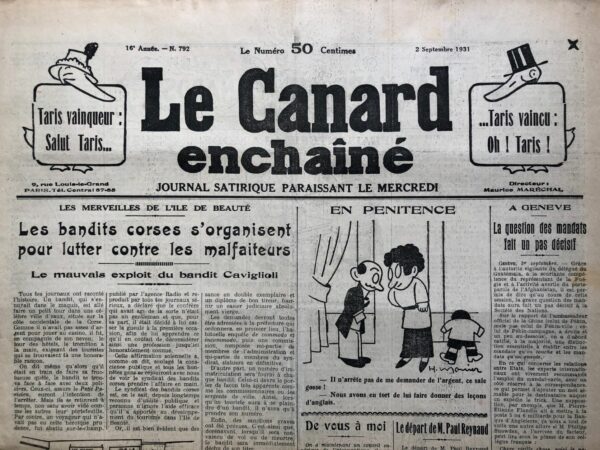 Couac ! | N° 792 du Canard Enchaîné - 2 Septembre 1931 | Nos Exemplaires du Canard Enchaîné sont archivés dans de bonnes conditions de conservation (obscurité, hygrométrie maitrisée et faible température), ce qui s'avère indispensable pour des journaux anciens. | 792