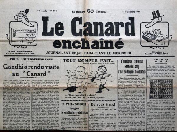 Couac ! | N° 794 du Canard Enchaîné - 16 Septembre 1931 | Nos Exemplaires du Canard Enchaîné sont archivés dans de bonnes conditions de conservation (obscurité, hygrométrie maitrisée et faible température), ce qui s'avère indispensable pour des journaux anciens. | 794