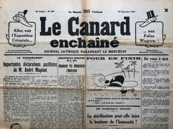 Couac ! | N° 796 du Canard Enchaîné - 30 Septembre 1931 | Nos Exemplaires du Canard Enchaîné sont archivés dans de bonnes conditions de conservation (obscurité, hygrométrie maitrisée et faible température), ce qui s'avère indispensable pour des journaux anciens. | 796