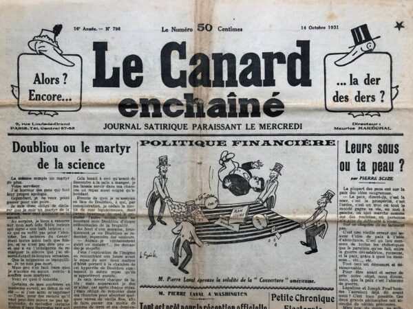 Couac ! | N° 798 du Canard Enchaîné - 14 Octobre 1931 | Nos Exemplaires du Canard Enchaîné sont archivés dans de bonnes conditions de conservation (obscurité, hygrométrie maitrisée et faible température), ce qui s'avère indispensable pour des journaux anciens. | 798