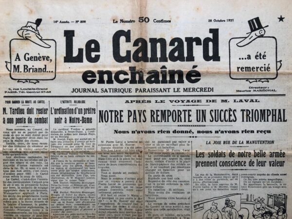 Couac ! | N° 800 du Canard Enchaîné - 28 Octobre 1931 | Nos Exemplaires du Canard Enchaîné sont archivés dans de bonnes conditions de conservation (obscurité, hygrométrie maitrisée et faible température), ce qui s'avère indispensable pour des journaux anciens. | 800