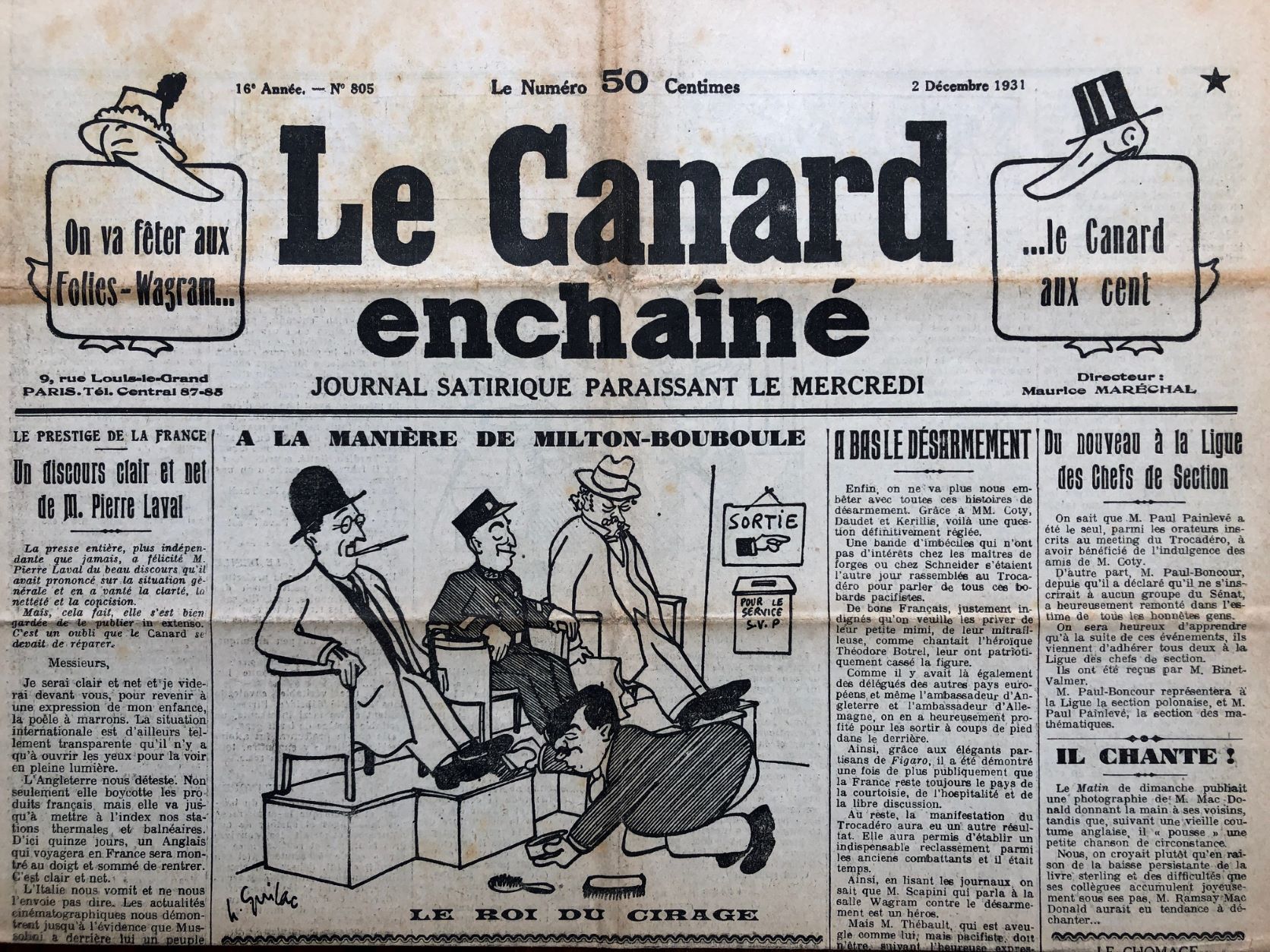 Couac ! | Acheter un Canard | Vente d'Anciens Journaux du Canard Enchaîné. Des Journaux Satiriques de Collection, Historiques & Authentiques de 1916 à 2004 ! | 805