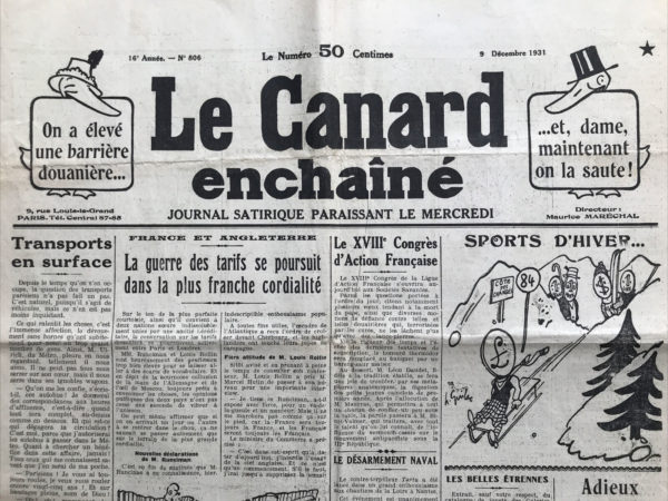 Couac ! | N° 806 du Canard Enchaîné - 9 Décembre 1931 | Nos Exemplaires du Canard Enchaîné sont archivés dans de bonnes conditions de conservation (obscurité, hygrométrie maitrisée et faible température), ce qui s'avère indispensable pour des journaux anciens. | 806