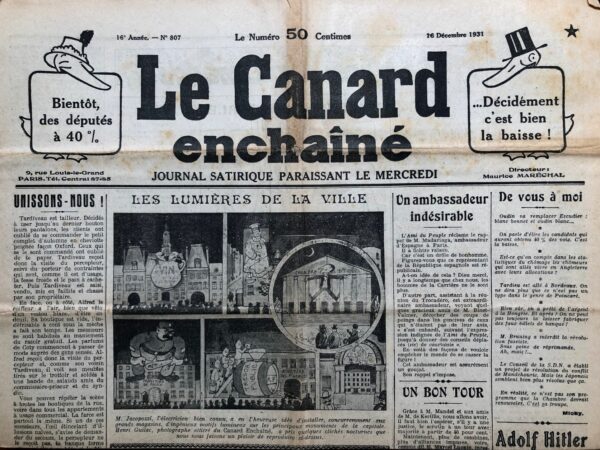 Couac ! | N° 807 du Canard Enchaîné - 16 Décembre 1931 | Nos Exemplaires du Canard Enchaîné sont archivés dans de bonnes conditions de conservation (obscurité, hygrométrie maitrisée et faible température), ce qui s'avère indispensable pour des journaux anciens. | 807