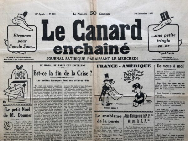 Couac ! | N° 809 du Canard Enchaîné - 30 Décembre 1931 | Nos Exemplaires du Canard Enchaîné sont archivés dans de bonnes conditions de conservation (obscurité, hygrométrie maitrisée et faible température), ce qui s'avère indispensable pour des journaux anciens. | 809