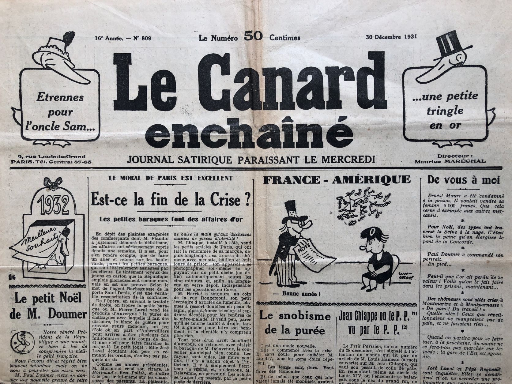 Couac ! | Acheter un Canard | Vente d'Anciens Journaux du Canard Enchaîné. Des Journaux Satiriques de Collection, Historiques & Authentiques de 1916 à 2004 ! | 809