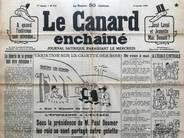 Couac ! | N° 810 du Canard Enchaîné - 6 Janvier 1932 | Nos Exemplaires du Canard Enchaîné sont archivés dans de bonnes conditions de conservation (obscurité, hygrométrie maitrisée et faible température), ce qui s'avère indispensable pour des journaux anciens. | 810 1