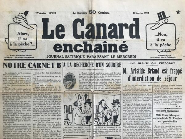 Couac ! | N° 812 du Canard Enchaîné - 20 Janvier 1932 | Nos Exemplaires du Canard Enchaîné sont archivés dans de bonnes conditions de conservation (obscurité, hygrométrie maitrisée et faible température), ce qui s'avère indispensable pour des journaux anciens. | 812