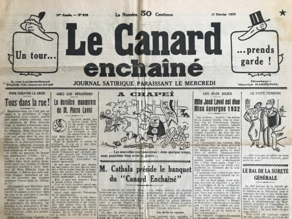 Couac ! | N° 816 du Canard Enchaîné - 17 Février 1932 | Nos Exemplaires du Canard Enchaîné sont archivés dans de bonnes conditions de conservation (obscurité, hygrométrie maitrisée et faible température), ce qui s'avère indispensable pour des journaux anciens. | 816 1