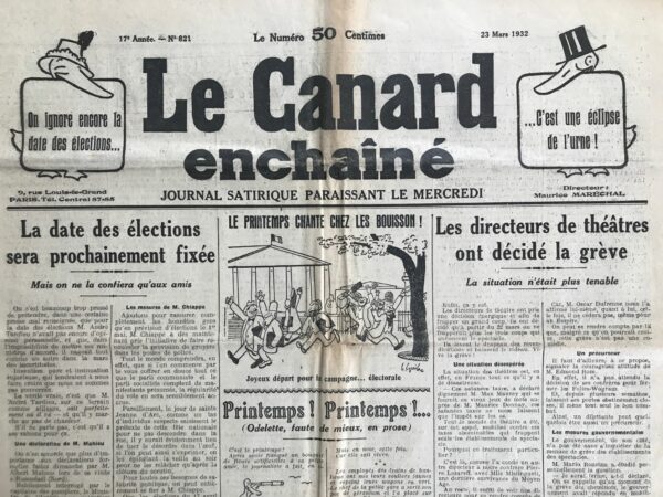 Couac ! | N° 821 du Canard Enchaîné - 23 Mars 1932 | Nos Exemplaires du Canard Enchaîné sont archivés dans de bonnes conditions de conservation (obscurité, hygrométrie maitrisée et faible température), ce qui s'avère indispensable pour des journaux anciens. | 821