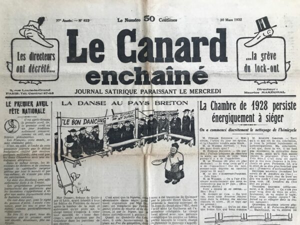 Couac ! | N° 822 du Canard Enchaîné - 30 Mars 1932 | Nos Exemplaires du Canard Enchaîné sont archivés dans de bonnes conditions de conservation (obscurité, hygrométrie maitrisée et faible température), ce qui s'avère indispensable pour des journaux anciens. | 822