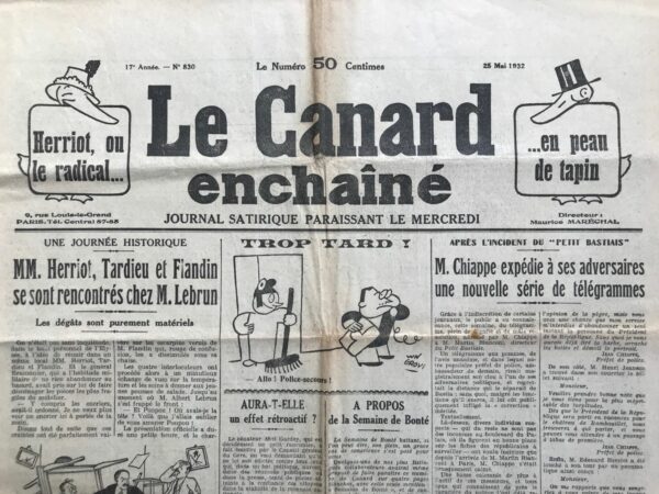 Couac ! | N° 830 du Canard Enchaîné - 25 Mai 1932 | Nos Exemplaires du Canard Enchaîné sont archivés dans de bonnes conditions de conservation (obscurité, hygrométrie maitrisée et faible température), ce qui s'avère indispensable pour des journaux anciens. | 830