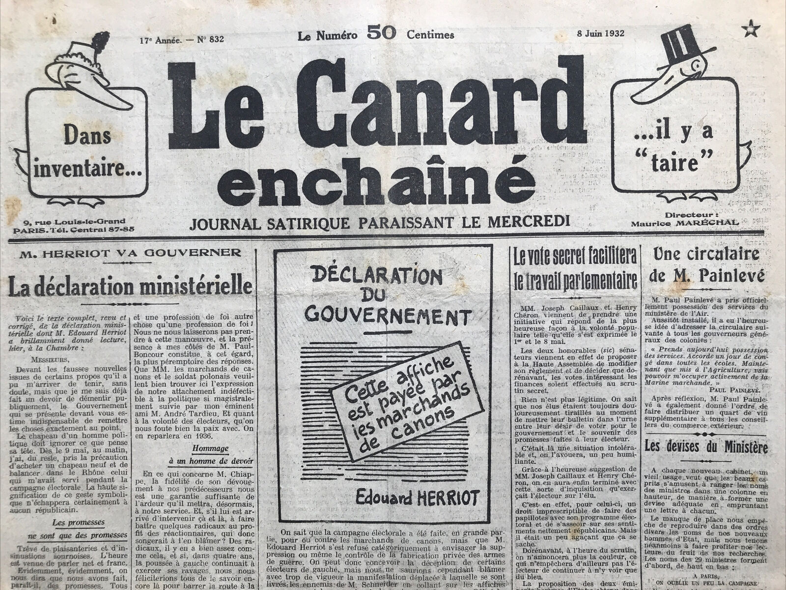 Couac ! | Acheter un Canard | Vente d'Anciens Journaux du Canard Enchaîné. Des Journaux Satiriques de Collection, Historiques & Authentiques de 1916 à 2004 ! | 832