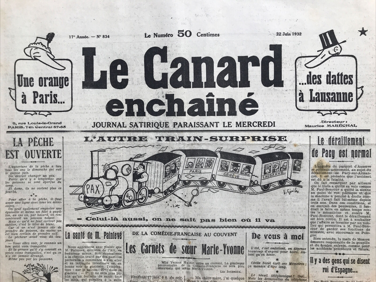 Couac ! | Acheter un Canard | Vente d'Anciens Journaux du Canard Enchaîné. Des Journaux Satiriques de Collection, Historiques & Authentiques de 1916 à 2004 ! | 834