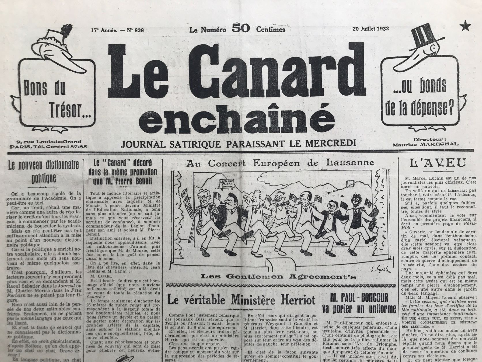 Couac ! | Acheter un Canard | Vente d'Anciens Journaux du Canard Enchaîné. Des Journaux Satiriques de Collection, Historiques & Authentiques de 1916 à 2004 ! | 838