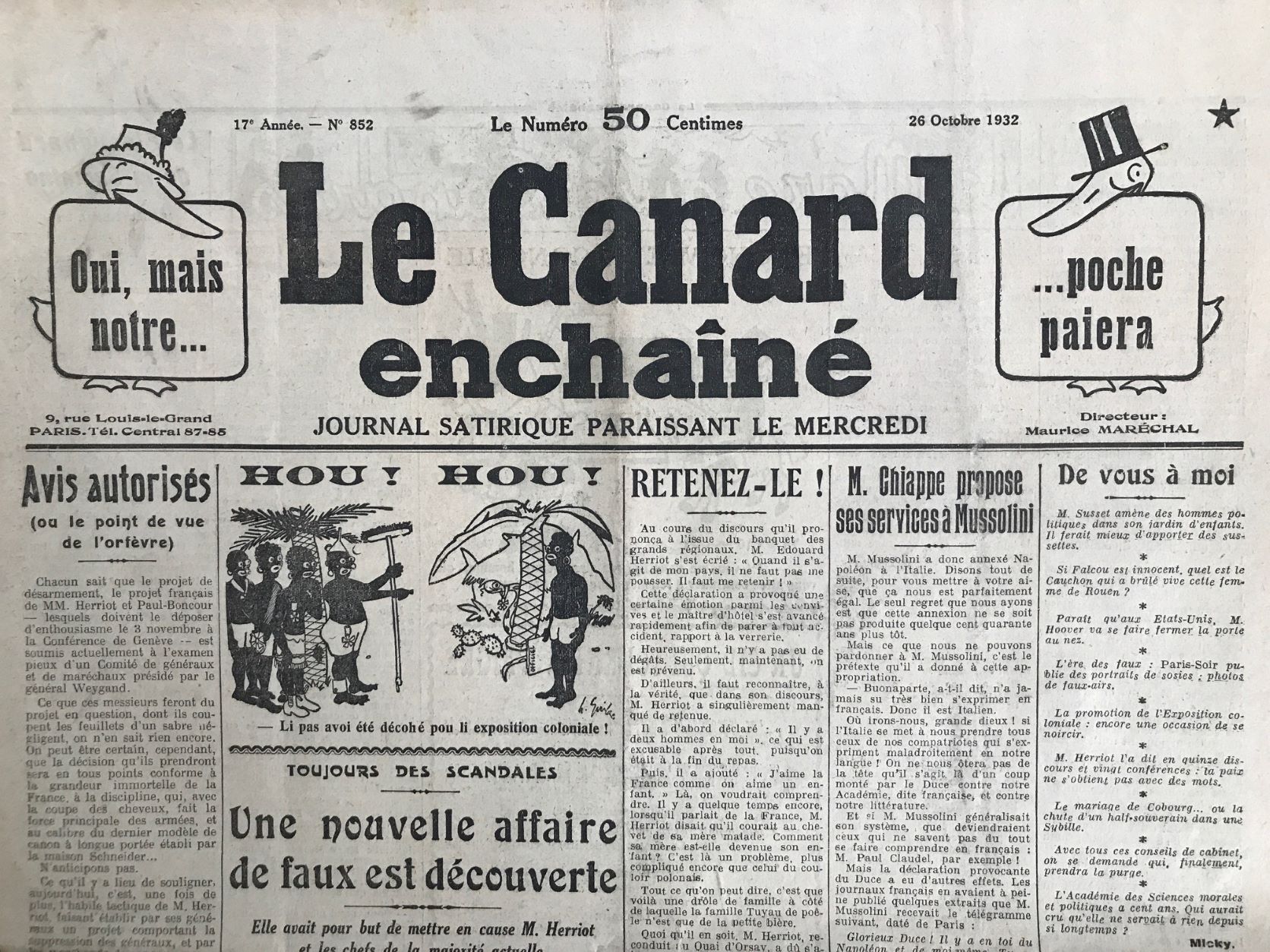 Couac ! | Acheter un Canard | Vente d'Anciens Journaux du Canard Enchaîné. Des Journaux Satiriques de Collection, Historiques & Authentiques de 1916 à 2004 ! | 852 1