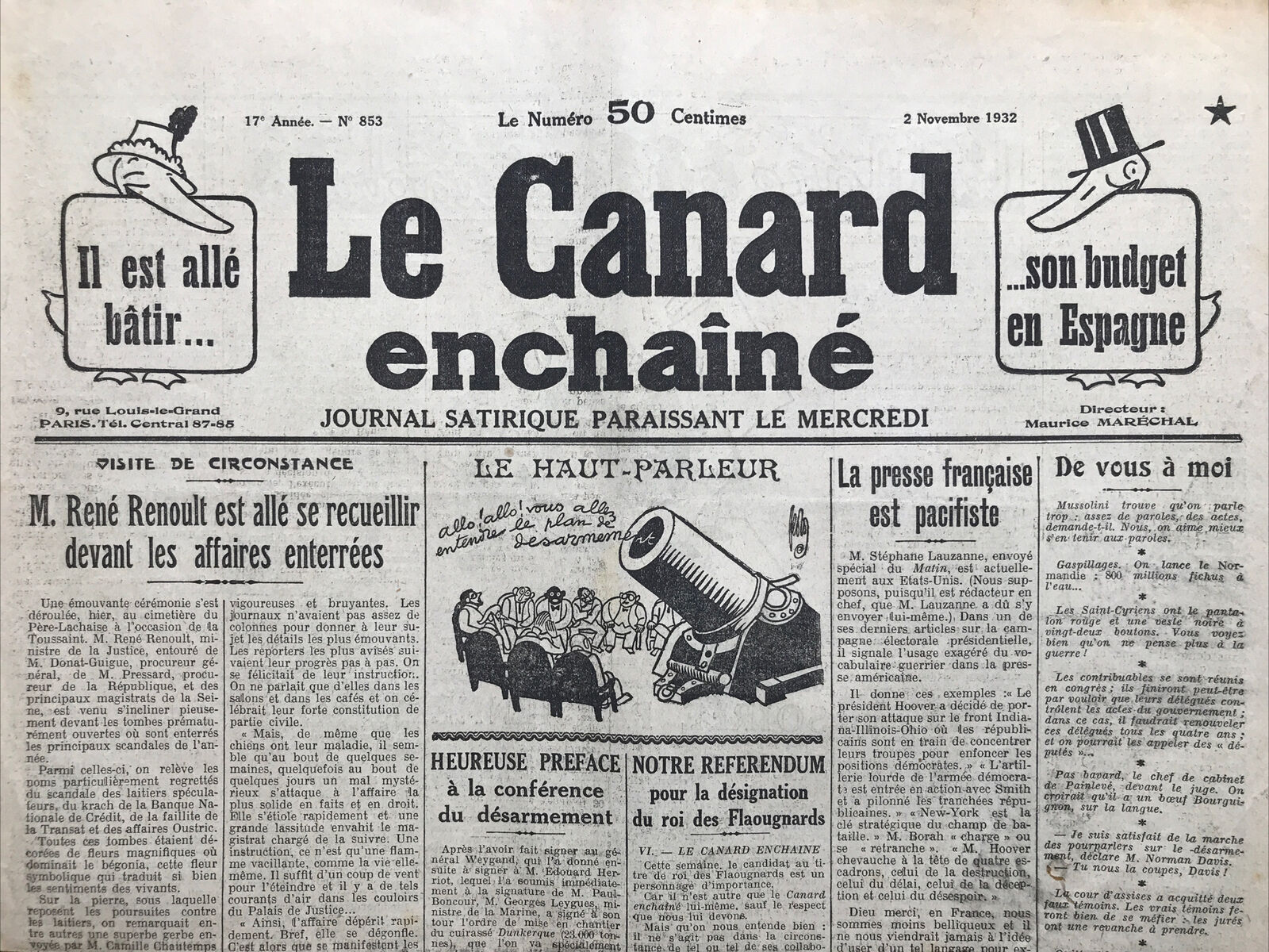 Couac ! | Acheter un Canard | Vente d'Anciens Journaux du Canard Enchaîné. Des Journaux Satiriques de Collection, Historiques & Authentiques de 1916 à 2004 ! | 853