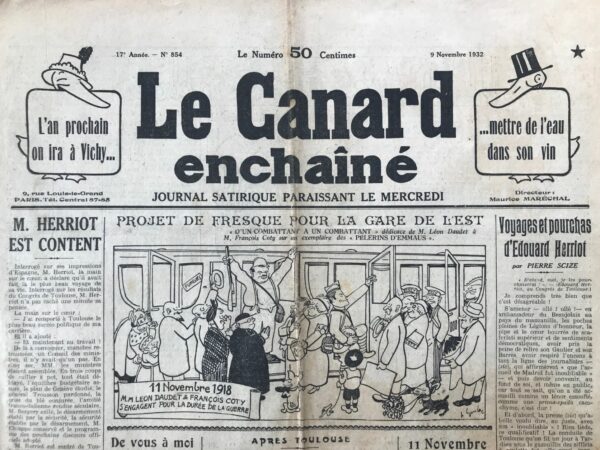 Couac ! | N° 854 du Canard Enchaîné - 9 Novembre 1932 | Nos Exemplaires du Canard Enchaîné sont archivés dans de bonnes conditions de conservation (obscurité, hygrométrie maitrisée et faible température), ce qui s'avère indispensable pour des journaux anciens. | 854 1