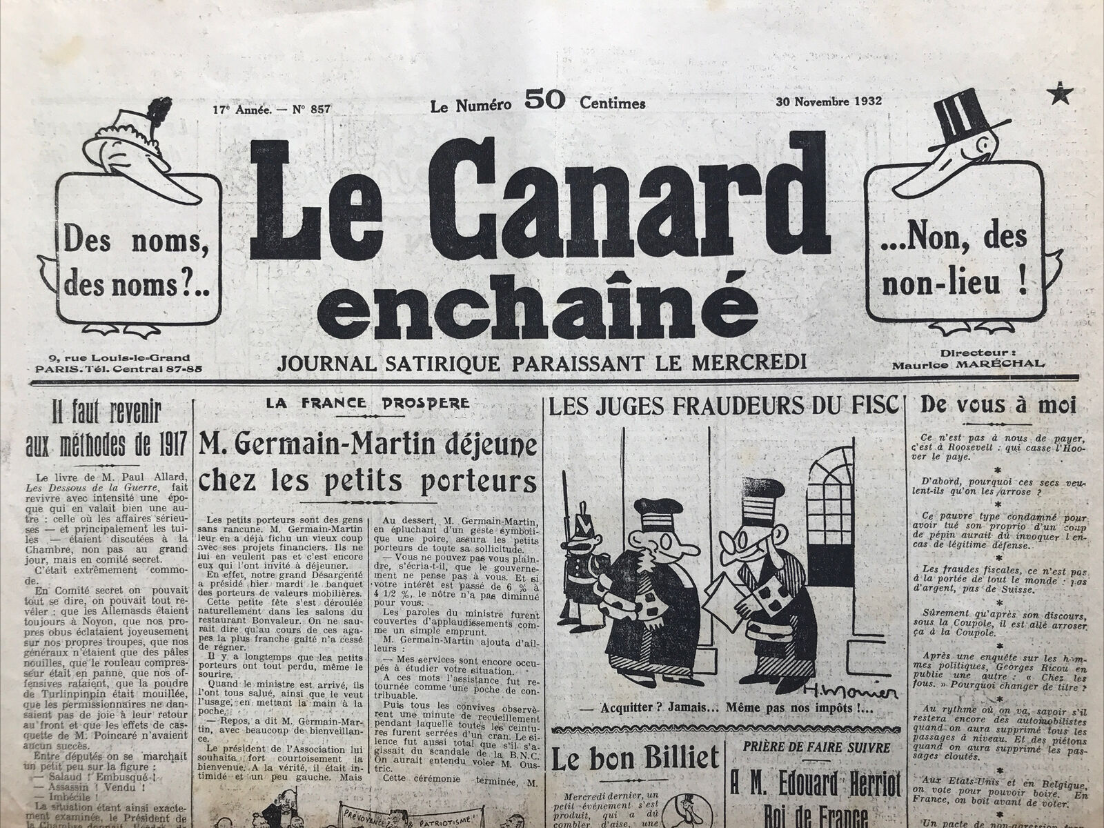 Couac ! | Acheter un Canard | Vente d'Anciens Journaux du Canard Enchaîné. Des Journaux Satiriques de Collection, Historiques & Authentiques de 1916 à 2004 ! | 857