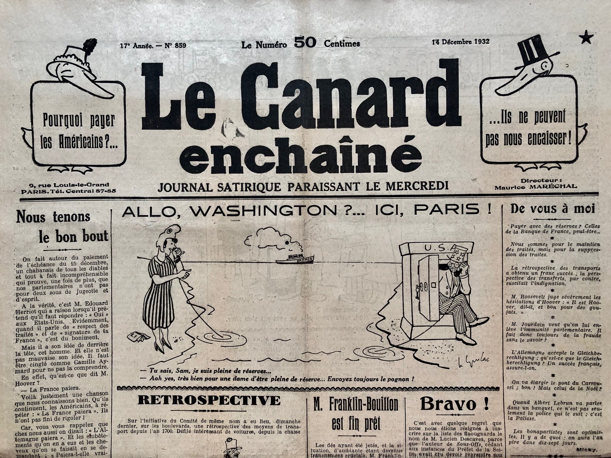 Couac ! | Acheter un Canard | Vente d'Anciens Journaux du Canard Enchaîné. Des Journaux Satiriques de Collection, Historiques & Authentiques de 1916 à 2004 ! | 859