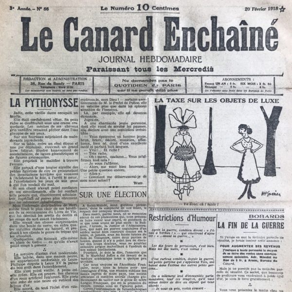 Couac ! | N° 86 du Canard Enchaîné - 20 Février 1918 | Nos Exemplaires du Canard Enchaîné sont archivés dans de bonnes conditions de conservation (obscurité, hygrométrie maitrisée et faible température), ce qui s'avère indispensable pour des journaux anciens. | 86