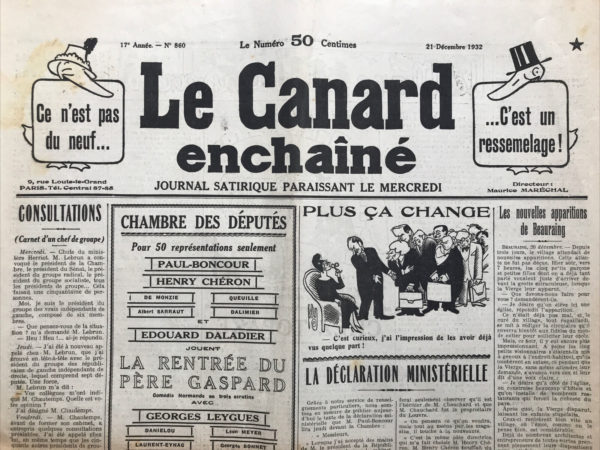 Couac ! | N° 860 du Canard Enchaîné - 21 Décembre 1932 | Nos Exemplaires du Canard Enchaîné sont archivés dans de bonnes conditions de conservation (obscurité, hygrométrie maitrisée et faible température), ce qui s'avère indispensable pour des journaux anciens. | 860