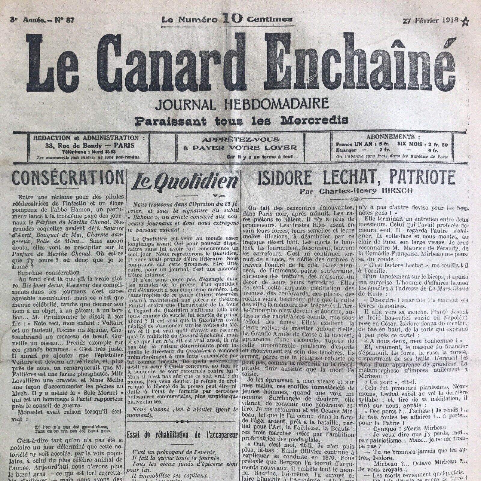 Couac ! | Acheter un Canard | Vente d'Anciens Journaux du Canard Enchaîné. Des Journaux Satiriques de Collection, Historiques & Authentiques de 1916 à 2004 ! | 87