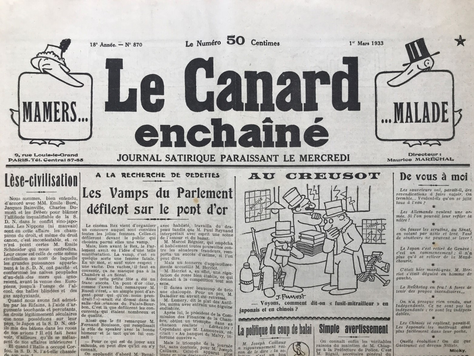 Couac ! | Acheter un Canard | Vente d'Anciens Journaux du Canard Enchaîné. Des Journaux Satiriques de Collection, Historiques & Authentiques de 1916 à 2004 ! | 870 1