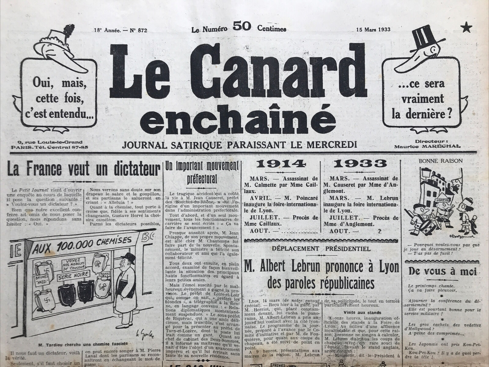 Couac ! | Acheter un Canard | Vente d'Anciens Journaux du Canard Enchaîné. Des Journaux Satiriques de Collection, Historiques & Authentiques de 1916 à 2004 ! | 872