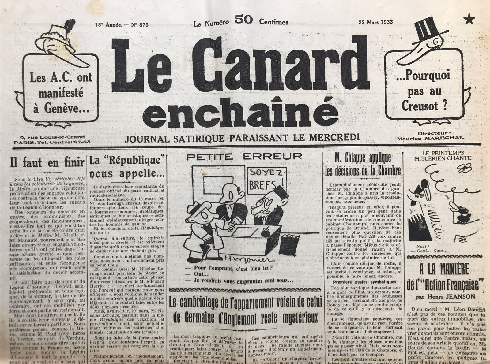 Couac ! | Acheter un Canard | Vente d'Anciens Journaux du Canard Enchaîné. Des Journaux Satiriques de Collection, Historiques & Authentiques de 1916 à 2004 ! | 873