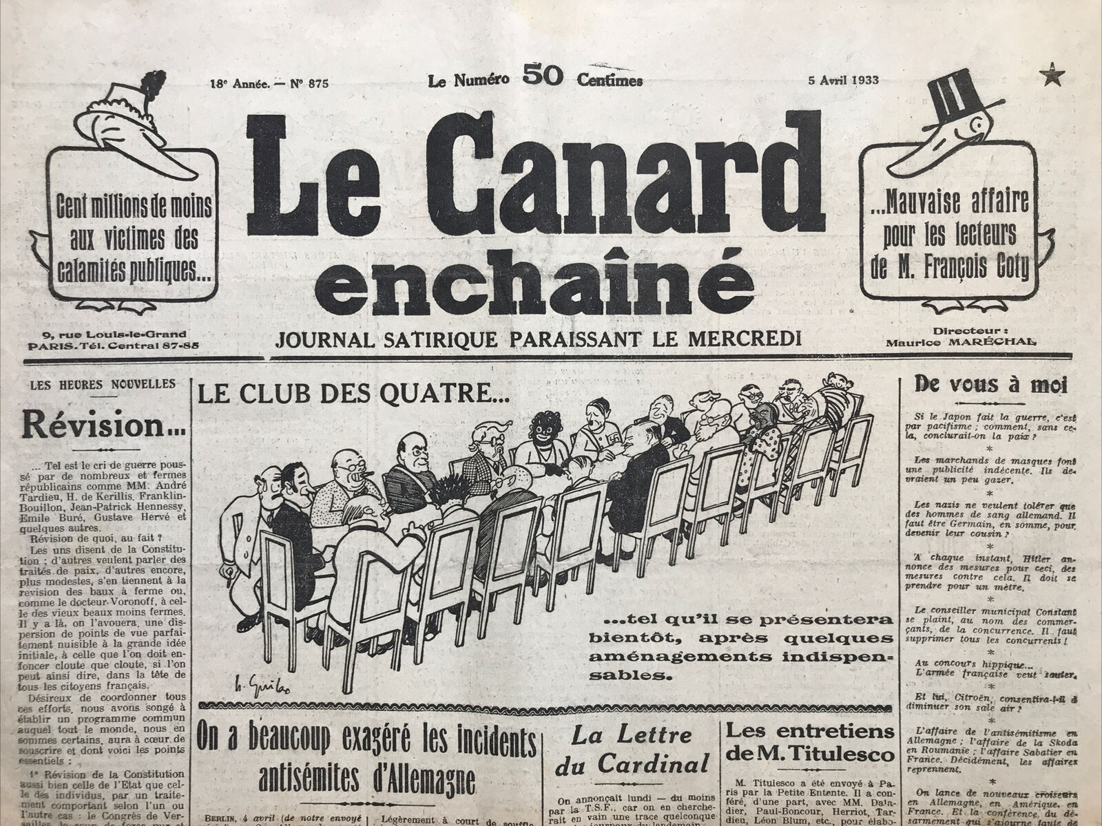 Couac ! | Acheter un Canard | Vente d'Anciens Journaux du Canard Enchaîné. Des Journaux Satiriques de Collection, Historiques & Authentiques de 1916 à 2004 ! | 875