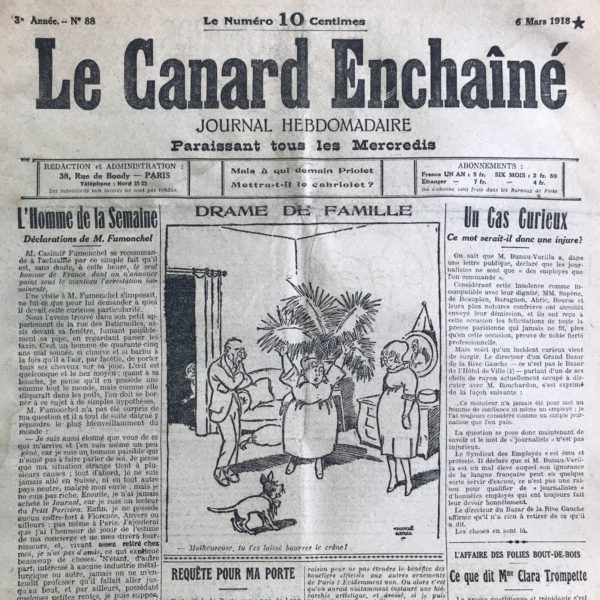 Couac ! | N° 88 du Canard Enchaîné - 6 Mars 1918 | Nos Exemplaires du Canard Enchaîné sont archivés dans de bonnes conditions de conservation (obscurité, hygrométrie maitrisée et faible température), ce qui s'avère indispensable pour des journaux anciens. | 88