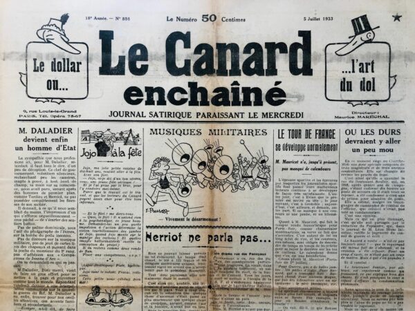 Couac ! | N° 888 du Canard Enchaîné - 5 Juillet 1933 | Nos Exemplaires du Canard Enchaîné sont archivés dans de bonnes conditions de conservation (obscurité, hygrométrie maitrisée et faible température), ce qui s'avère indispensable pour des journaux anciens. | 888 1 rotated