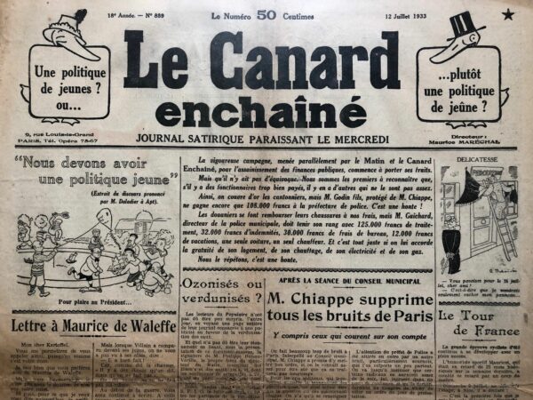 Couac ! | N° 889 du Canard Enchaîné - 12 Juillet 1933 | Nos Exemplaires du Canard Enchaîné sont archivés dans de bonnes conditions de conservation (obscurité, hygrométrie maitrisée et faible température), ce qui s'avère indispensable pour des journaux anciens. | 889