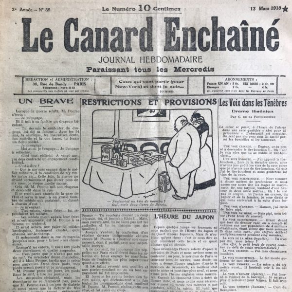 Couac ! | N° 89 du Canard Enchaîné - 13 Mars 1918 | Nos Exemplaires du Canard Enchaîné sont archivés dans de bonnes conditions de conservation (obscurité, hygrométrie maitrisée et faible température), ce qui s'avère indispensable pour des journaux anciens. | 89